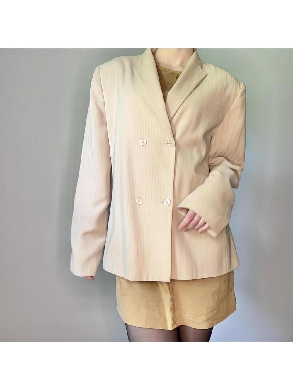Vintage 80s Bill Blass Cream Pinstripe Blazer
